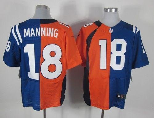 Nike Broncos #18 Peyton Manning Orange/Royal Blue Stitched NFL Elite Split Colts Jersey