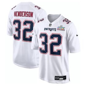 New England Patriots #32 TreVeyon Henderson White Super Bowl LX Patch Tundra Fashion Game Jersey - NEP120