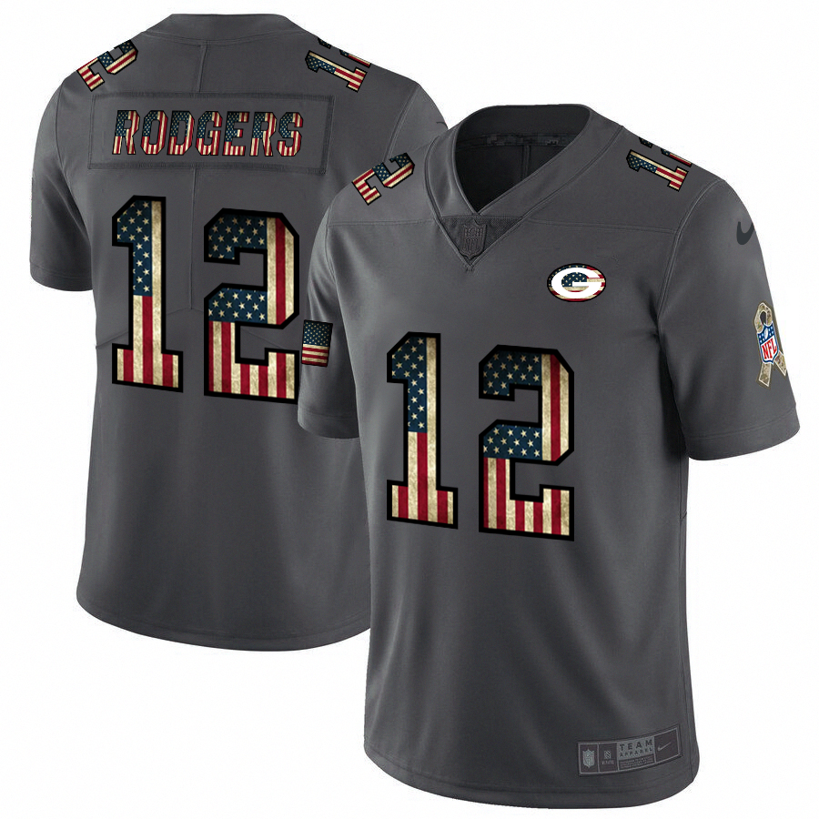 Green Bay Packers #12 Aaron Rodgers Nike 2018 Salute to Service Retro USA Flag Limited NFL Jersey - GBJ464