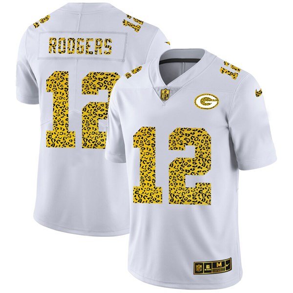 Green Bay Packers #12 Aaron Rodgers 2020 White Leopard Print Fashion Limited Stitched Jersey - GBJ161