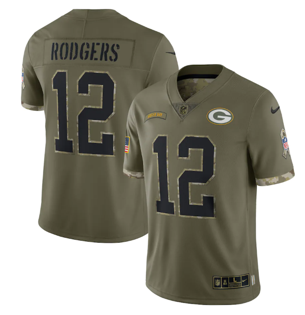 Green Bay Packers #12 Aaron Rodgers Olive 2022 Salute To Service Limited Stitched Jersey - GBJ595