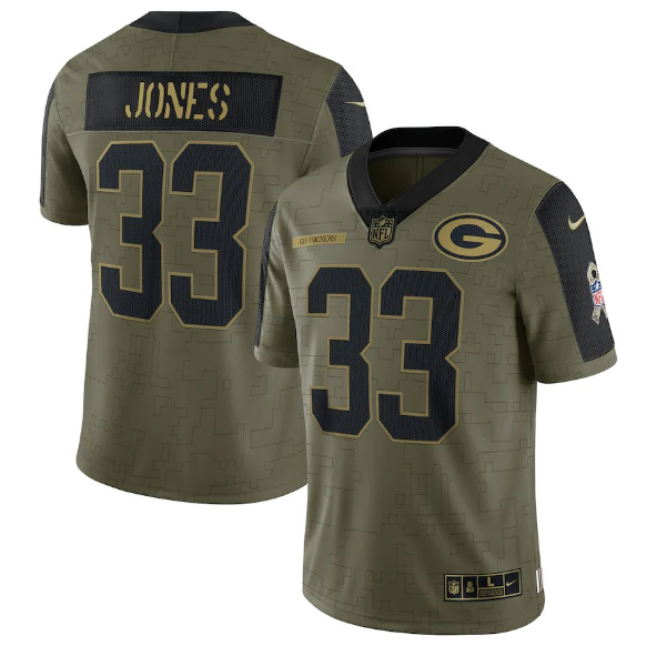 Olive Green Bay Packers #33 Aaron Jones 2021 Salute To Service Limited Stitched Jersey - GBJ293