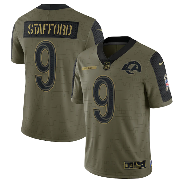 Olive Los Angeles Rams #9 Matthew Stafford 2021 Salute To Service Limited Stitched Jersey - LAR284