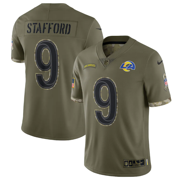 Los Angeles Rams #9 Matthew Stafford Olive 2022 Salute To Service Limited Stitched Jersey - LAR61