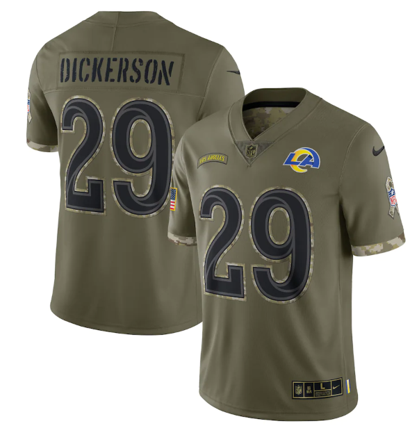 Los Angeles Rams #29 Eric Dickerson Olive 2022 Salute To Service Limited Stitched Jersey - LAR354