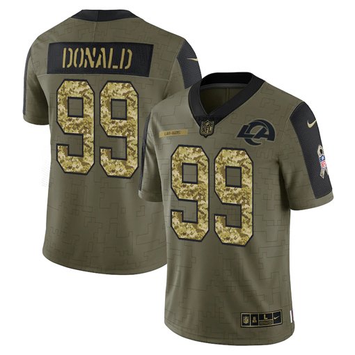 Olive Los Angeles Rams #99 Aaron Donald 2021 Camo Salute To Service Limited Stitched Jersey - LAR429