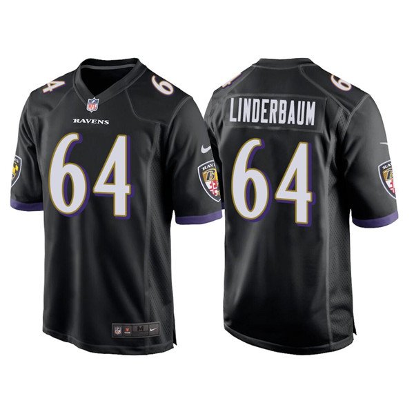 Black Baltimore Ravens #64 Tyler Linderbaum Stitched Game Jersey - GBJ461
