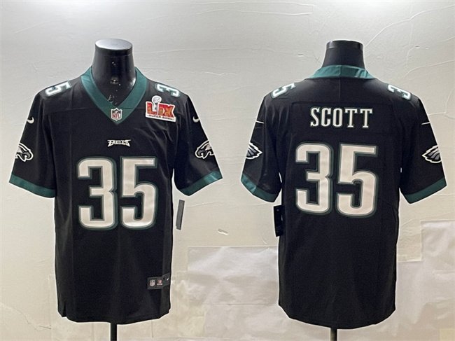 Black Philadelphia Eagles #35 Boston Scott 2025 Super Bowl LIX Patch Vapor Untouchable Limited Stitched Football Jersey - PEL194