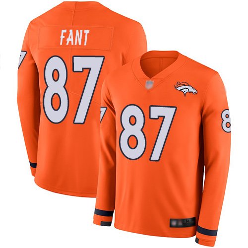Nike Broncos #87 Noah Fant Orange Team Color Stitched NFL Limited Therma Long Sleeve Jersey