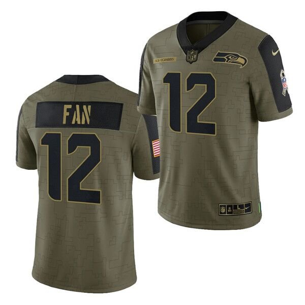 Olive Seattle Seahawks #12 Fan 2021 Salute To Service Limited Stitched Jersey
