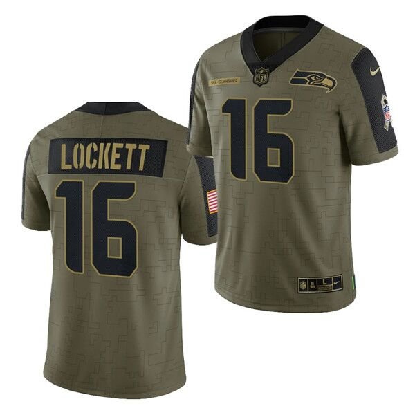 Olive Seattle Seahawks #16 Tyler Lockett 2021 Salute To Service Limited Stitched Jersey