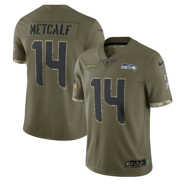 Seattle Seahawks #14 DK Metcalf Olive 2022 Salute To Service Limited Stitched Jersey