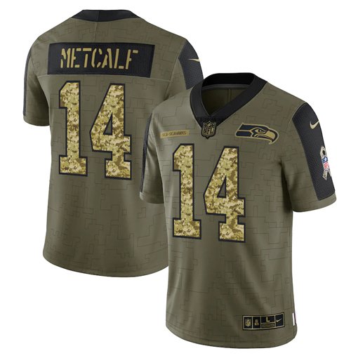 Olive Seattle Seahawks #14 D.K. Metcalf 2021 Camo Salute To Service Limited Stitched Jersey