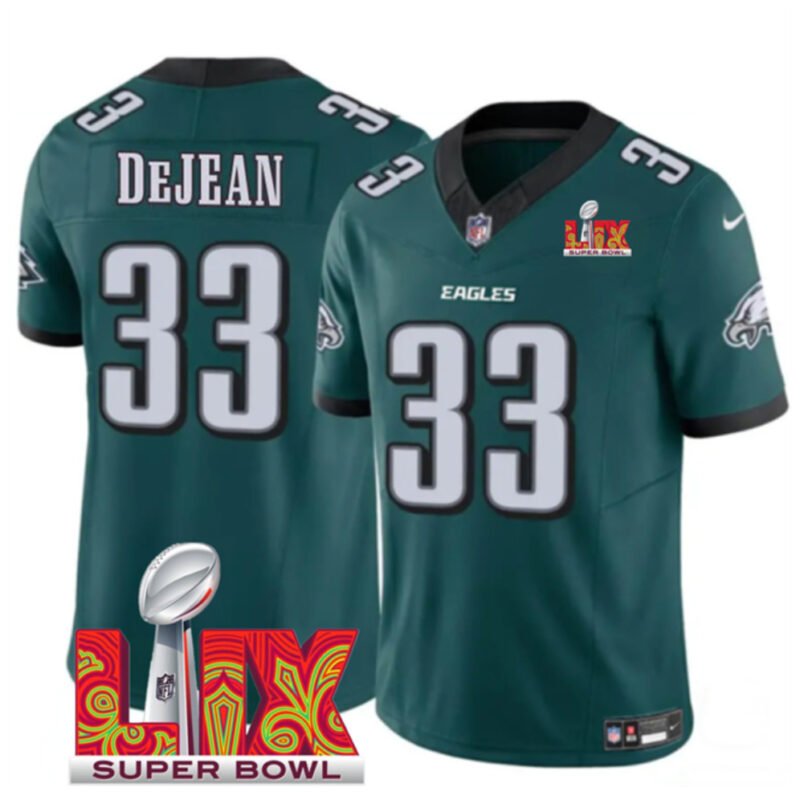 Green Philadelphia Eagles #33 Cooper DeJean 2025 Super Bowl LIX Patch F.U.S.E. Vapor Limited Stitched Football Jersey - PEL127