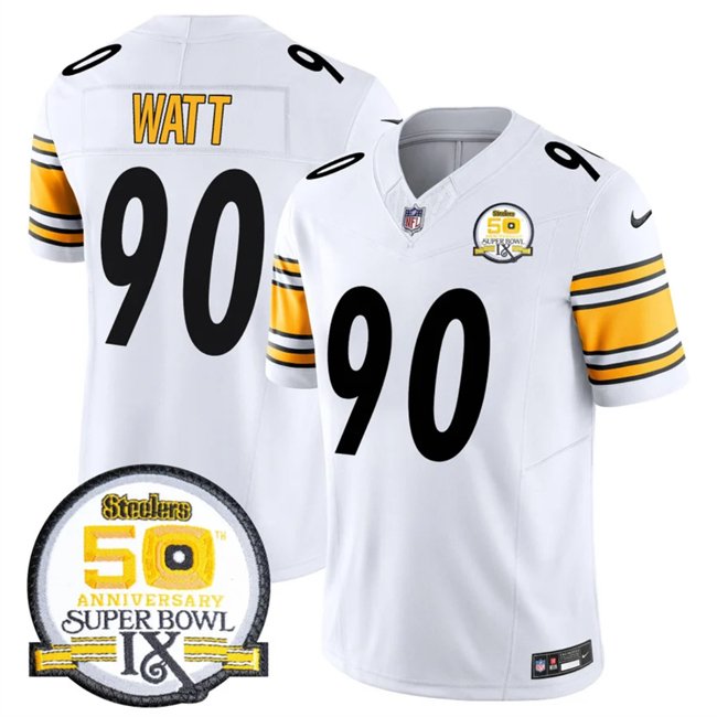 White Pittsburgh Steelers #90 T.J. Watt 2024 F.U.S.E. 50th Anniversary Of Super Bowl IX Alternate Vapor Untouchable Limited Stitched Jersey - PSJ333