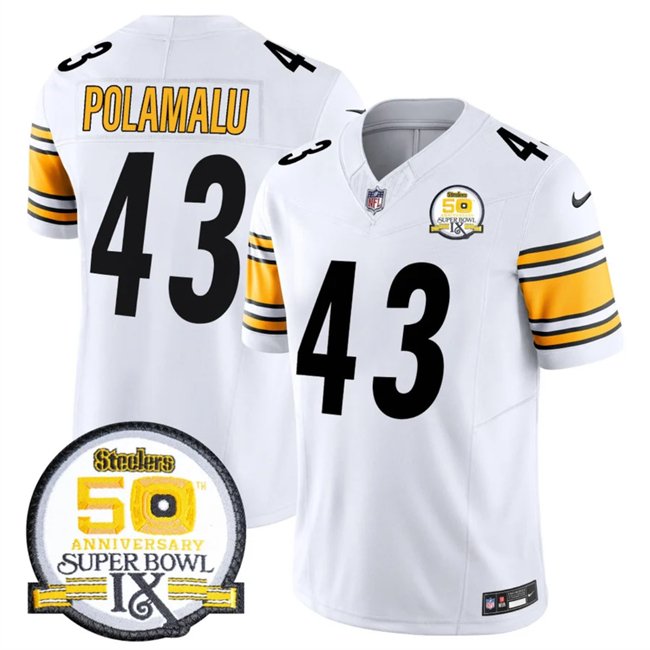White Pittsburgh Steelers #43 Troy Polamalu 2024 F.U.S.E. 50th Anniversary Of Super Bowl IX Alternate Vapor Untouchable Limited Stitched Jersey - PSJ225