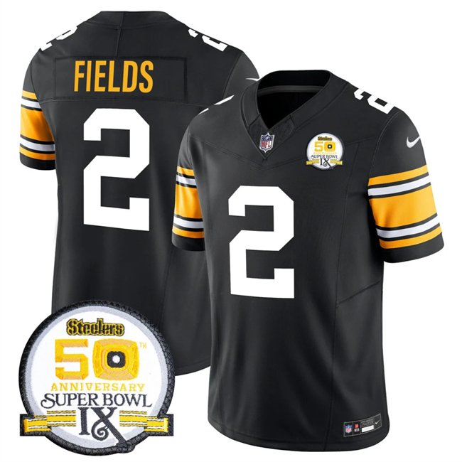 Black Pittsburgh Steelers #2 Justin Fields 2024 F.U.S.E. 50th Anniversary Of Super Bowl IX Vapor Untouchable Limited Stitched Jersey - PSJ358