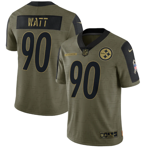 Olive Pittsburgh Steelers #90 T.J. Watt 2021 Salute To Service Limited Stitched Jersey - PSJ427