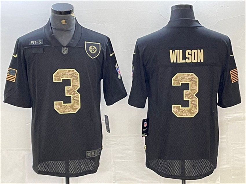 Black Pittsburgh Steelers #3 Russell Wilson Camo Salute To Service Limited Stitched Jersey - PSJ185