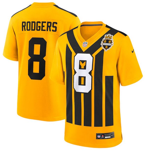 Gold Pittsburgh Steelers #8 Aaron Rodgers 1933 Throwback Alternate Football Stitched Football Game Jersey - PSJ197