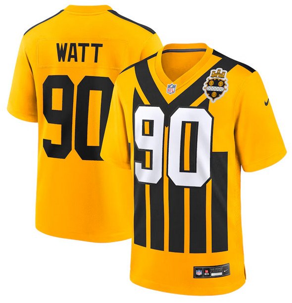 Gold Pittsburgh Steelers #90 T.J. Watt 1933 Throwback Alternate Football Stitched Football Game Jersey - PSJ164