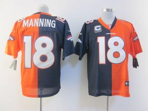 Nike Broncos #18 Peyton Manning Orange/Navy Blue Stitched NFL Elite Split Jersey