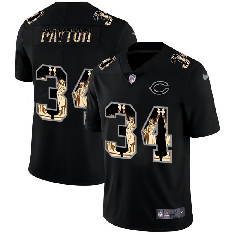 Chicago Bears #34 Walter Payton Carbon Black Vapor Statue Of Liberty Limited NFL Jersey - CBJ588
