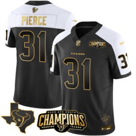 Black/White Golden Houston Texans #31 Dameon Pierce 2023 F.U.S.E. With AFC South Champions Patch And Team Logo Patch Limited Stitched Football Jersey - HTJ318