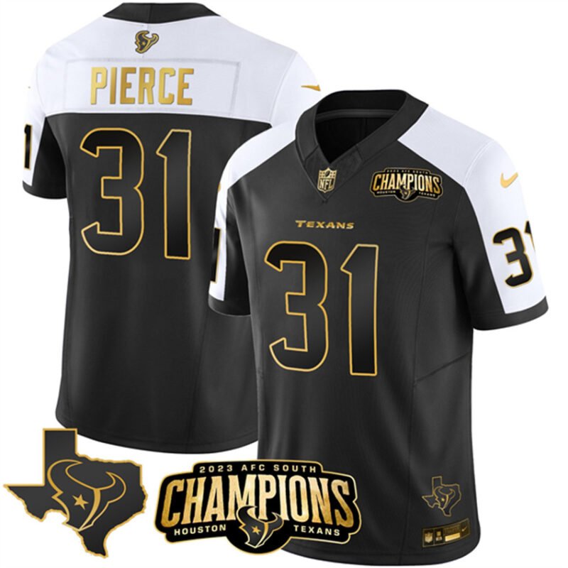 Black/White Golden Houston Texans #31 Dameon Pierce 2023 F.U.S.E. With AFC South Champions Patch And Team Logo Patch Limited Stitched Football Jersey - HTJ318