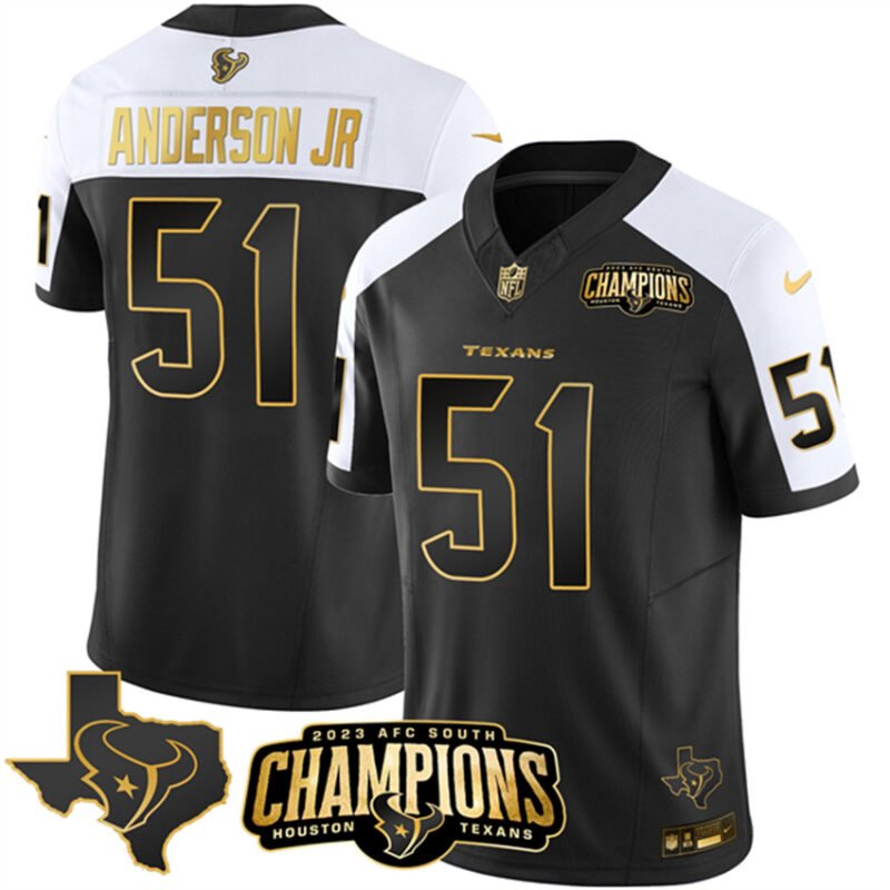 Black/White Golden Houston Texans #51 Will Anderson Jr. 2023 F.U.S.E. With AFC South Champions Patch And Team Logo Patch Limited Stitched Football Jersey - HTJ270