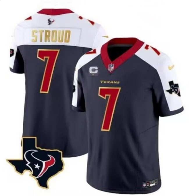 Navy/White Houston Texans #7 C.J. Stroud Gold 2024 F.U.S.E. With 1-Star C Patch Limited Stitched Jersey - HTJ37