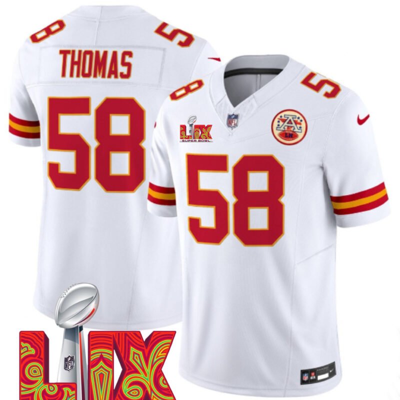 White Kansas City Chiefs #58 Derrick Thomas 2025 Super Bowl LIX Patch F.U.S.E. Vapor Limited Stitched Football Jersey - KCJ77