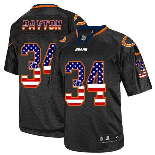 Nike Bears #34 Walter Payton Black Stitched NFL Elite USA Flag Fashion Jersey - CBJ35