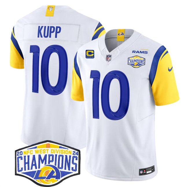 White Los Angeles Rams #10 Cooper Kupp 2024 NFC West Champions With 4-Star C Patch F.U.S.E. Vapor Untouchable Stitched Football Jersey - LAR390