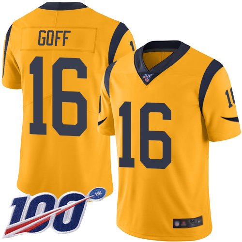 Nike Rams #16 Jared Goff Gold Stitched NFL Limited Rush 100th Season Jersey - LAR160
