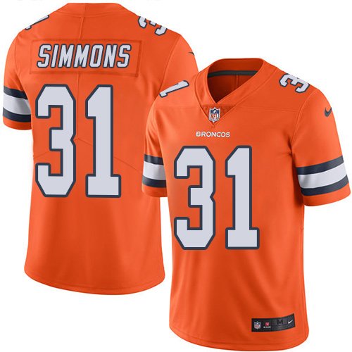 Nike Broncos #31 Justin Simmons Orange Stitched NFL Limited Rush Jersey