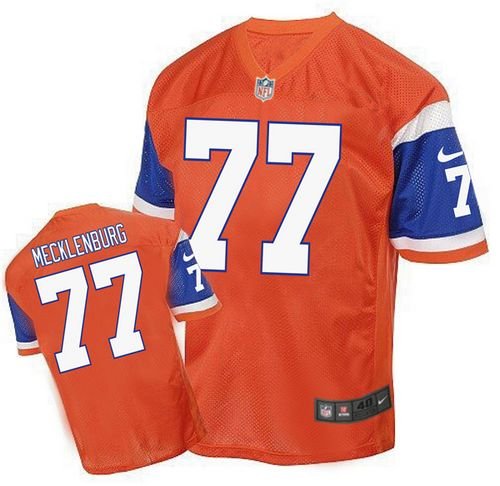 Nike Broncos #77 Karl Mecklenburg Orange Stitched NFL Elite Throwback Jersey