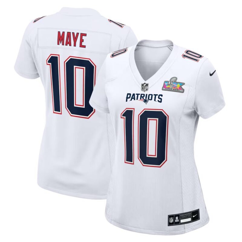 New England Patriots #10 Drake Maye  White Super Bowl LX Patch Tundra Fashion Game Jersey - NEP108