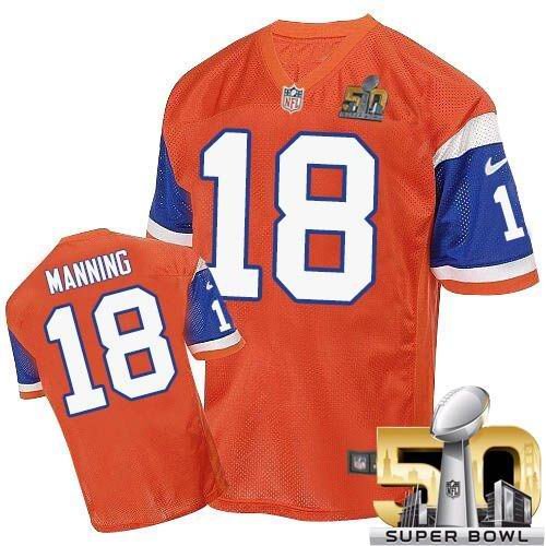 Broncos Orange #18 Peyton Manning Throwback Super Bowl 50 Stitched NFL Elite Jersey