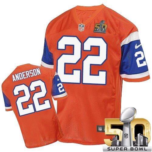 Broncos Orange #22 C.J. Anderson Throwback Super Bowl 50 Stitched NFL Elite Jersey