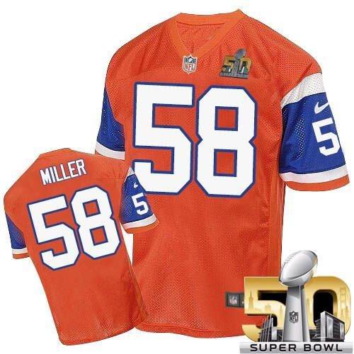 Broncos Orange #58 Von Miller Throwback Super Bowl 50 Stitched NFL Elite Jersey