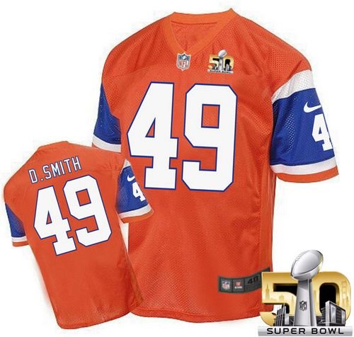 Broncos Orange #49 Dennis Smith Super Bowl 50 Stitched NFL Elite Throwback Jersey