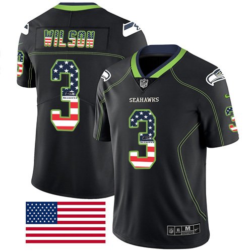 Nike Seahawks #3 Russell Wilson Black Stitched NFL Limited Rush USA Flag Jersey