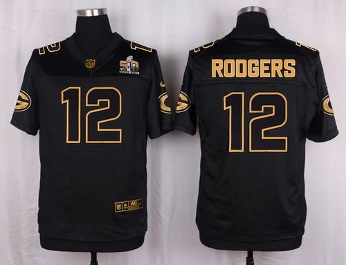 Nike Packers #12 Aaron Rodgers Black Stitched NFL Elite Pro Line Gold Collection Jersey - GBJ396