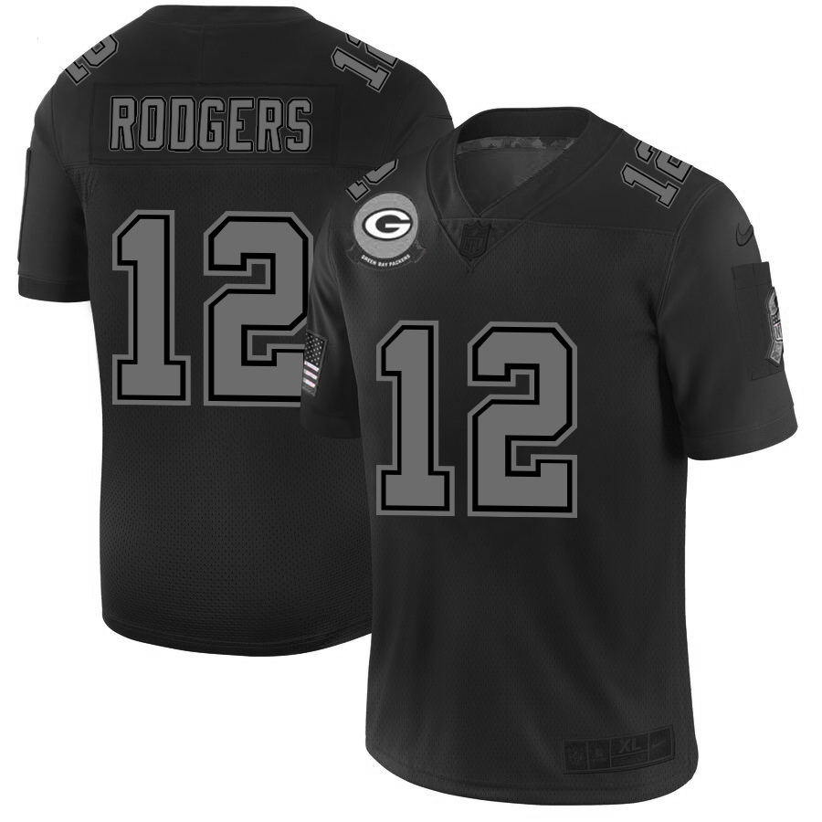 Green Bay Packers #12 Aaron Rodgers Nike Black 2019 Salute to Service Limited Stitched NFL Jersey - GBJ189