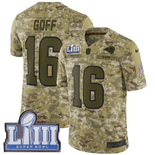 Nike Rams #16 Jared Goff Camo Super Bowl LIII Bound Stitched NFL Limited 2018 Salute To Service Jersey - LAR42