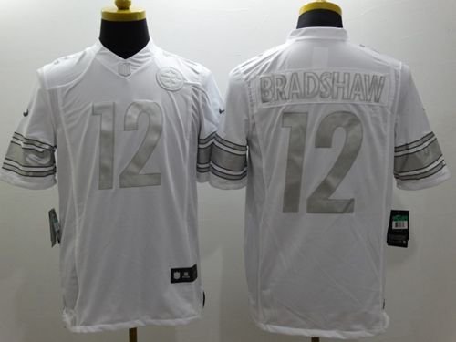 Nike Steelers #12 Terry Bradshaw White Stitched NFL Limited Platinum Jersey - PSJ63