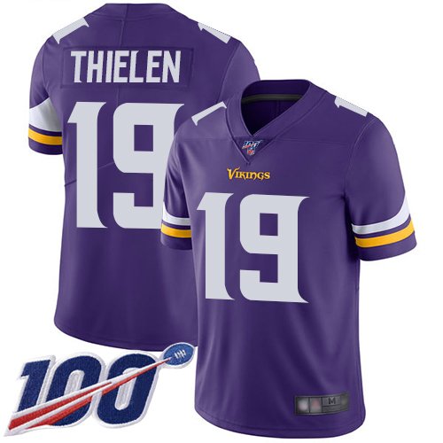 Nike Vikings #19 Adam Thielen Purple Team Color Stitched NFL 100th Season Vapor Limited Jersey - MVJ130