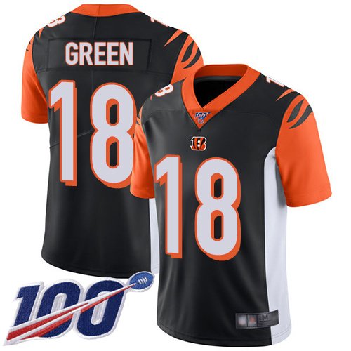 Nike Bengals #18 A.J. Green Black Team Color Stitched NFL 100th Season Vapor Limited Jersey - CCB132