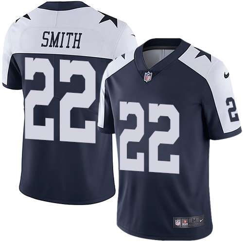 Nike Cowboys #22 Emmitt Smith Navy Blue Thanksgiving Stitched NFL Vapor Untouchable Limited Throwback Jersey - DLC49